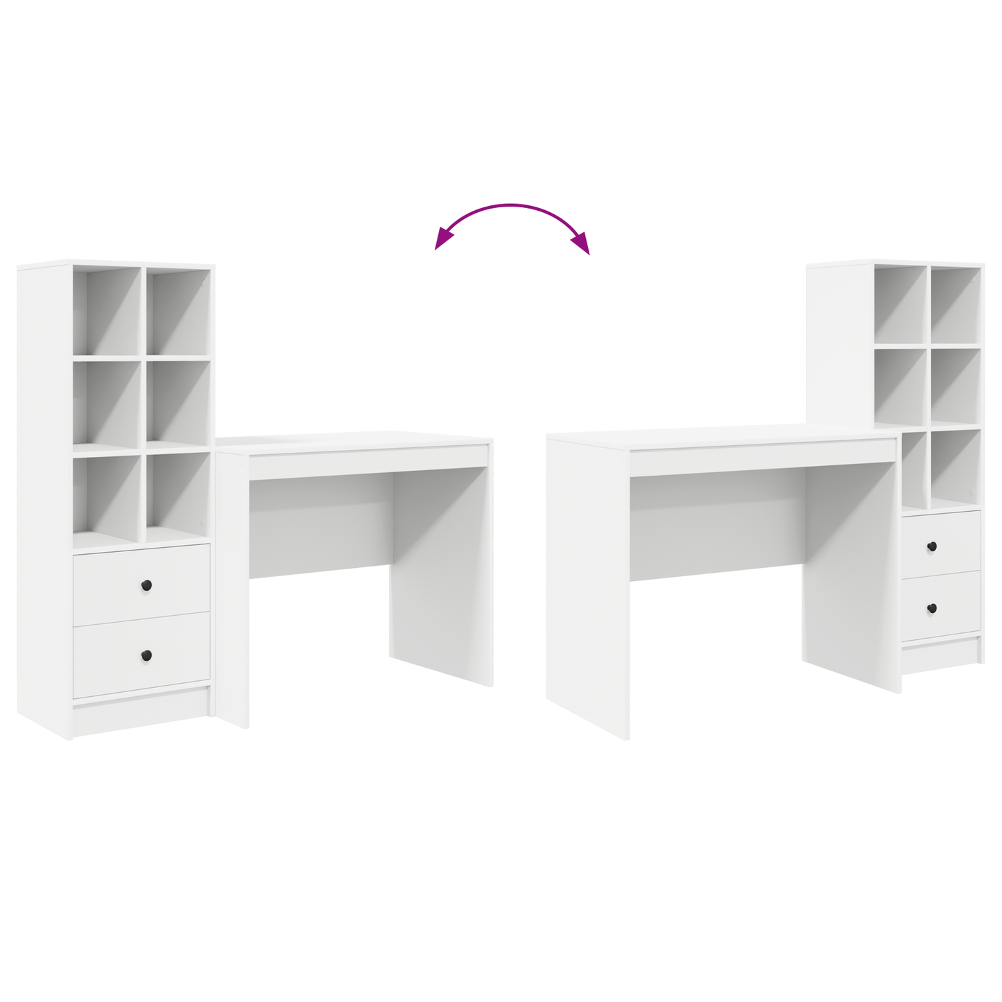 vidaXL Schreibtisch mit Schubladen 2 pcs Weiß