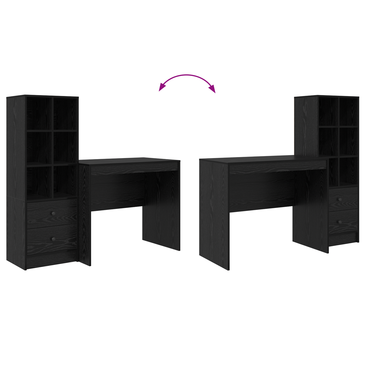 vidaXL Schreibtisch mit Schubladen 2 pcs Schwarz Eichen-Optik