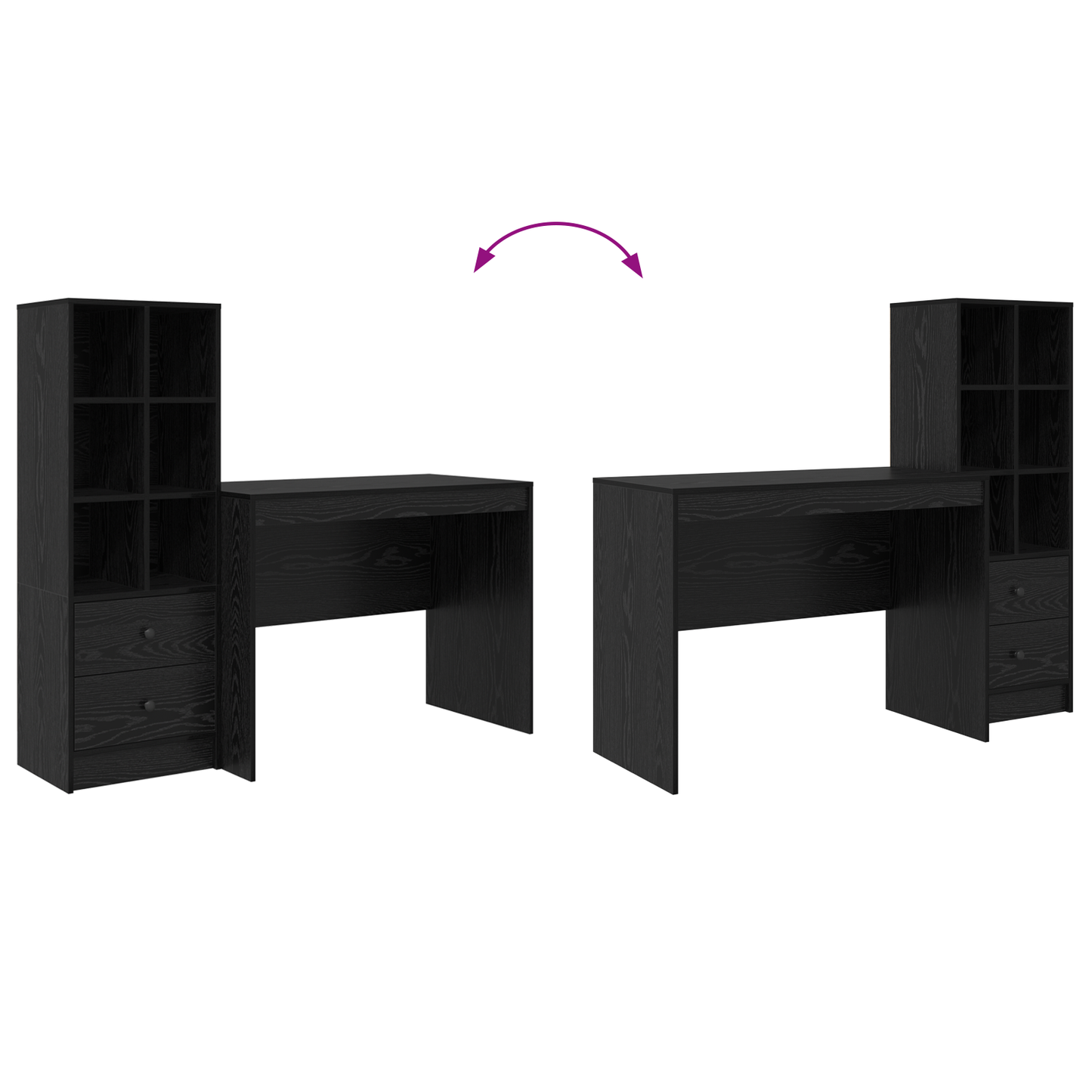 vidaXL Schreibtisch mit Schubladen 2 pcs Schwarz Eichen-Optik