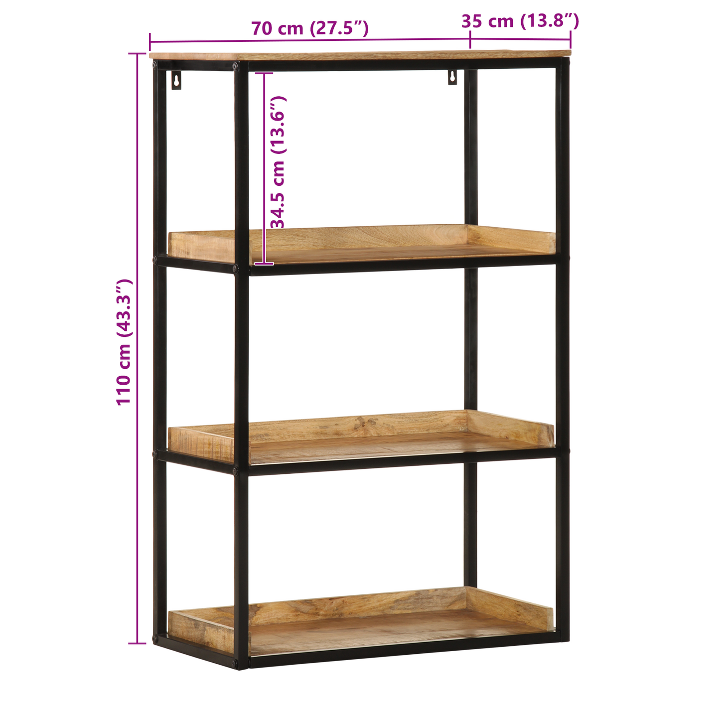 vidaXL Bücherregal 70 x 35 x 110 cm Massivholz Mango