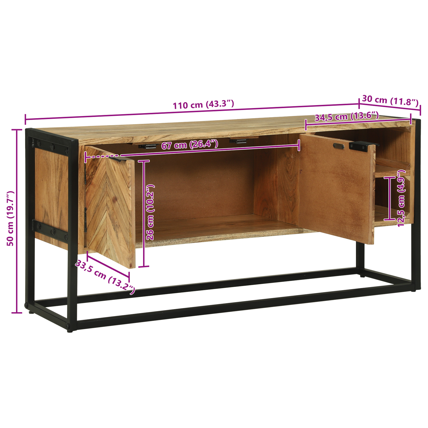 vidaXL TV-Schränk Braun 110 x 30 x 50 cm Massivholz Akazie