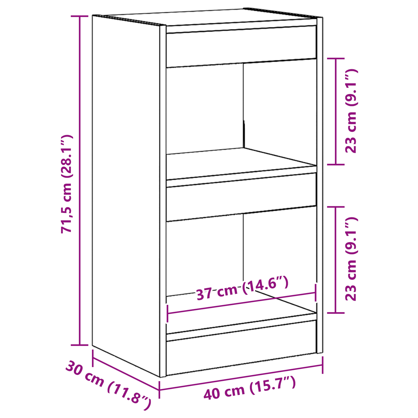 vidaXL Bücherregal Schwarz Eichen-Optik 40 x 30 x 71,5 cm