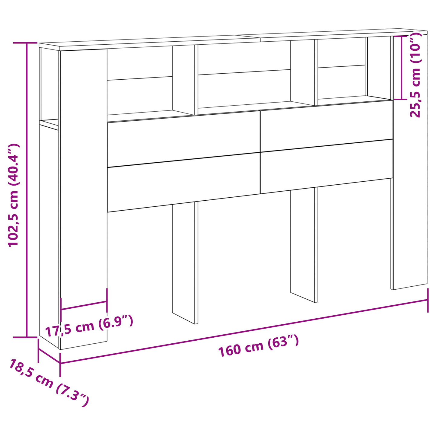 vidaXL Kopfteil Schrank Schwarz Eichen-Optik 120 x 18.5 x 102.5 cm