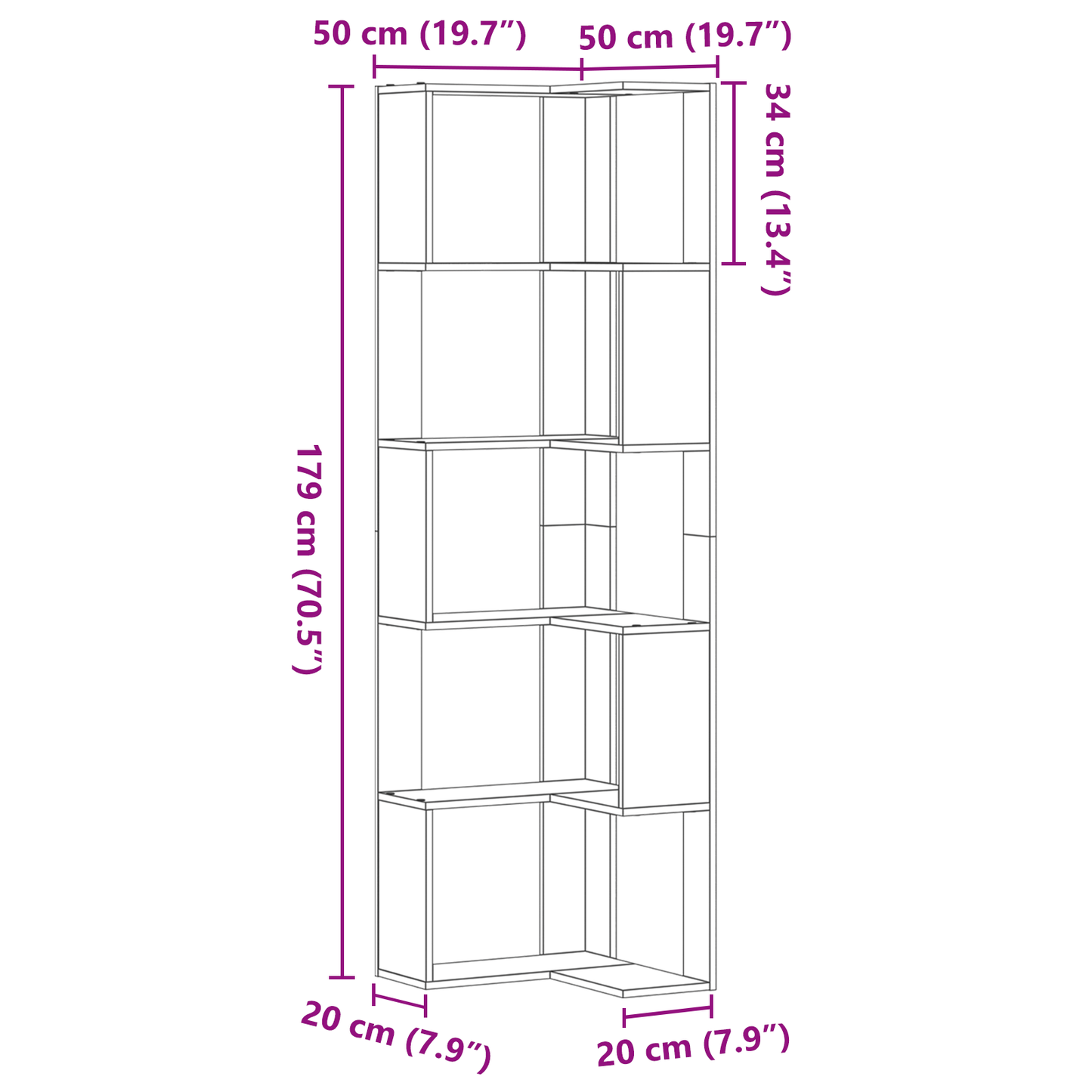 vidaXL Bücherregal Schwarz Eichen-Optik 50 x 50 x 179 cm