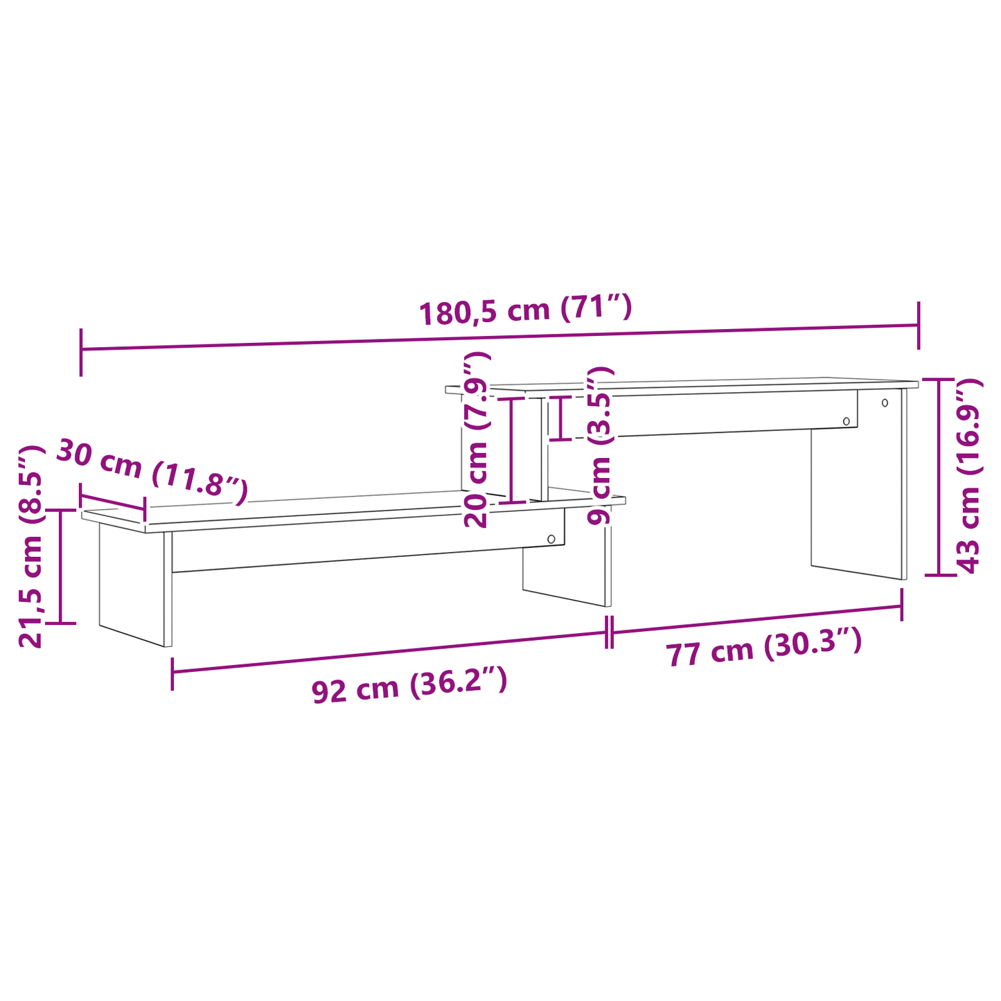 vidaXL TV-Schrankset Altholz 180 x 30 x 43 cm Holzwerkstoff
