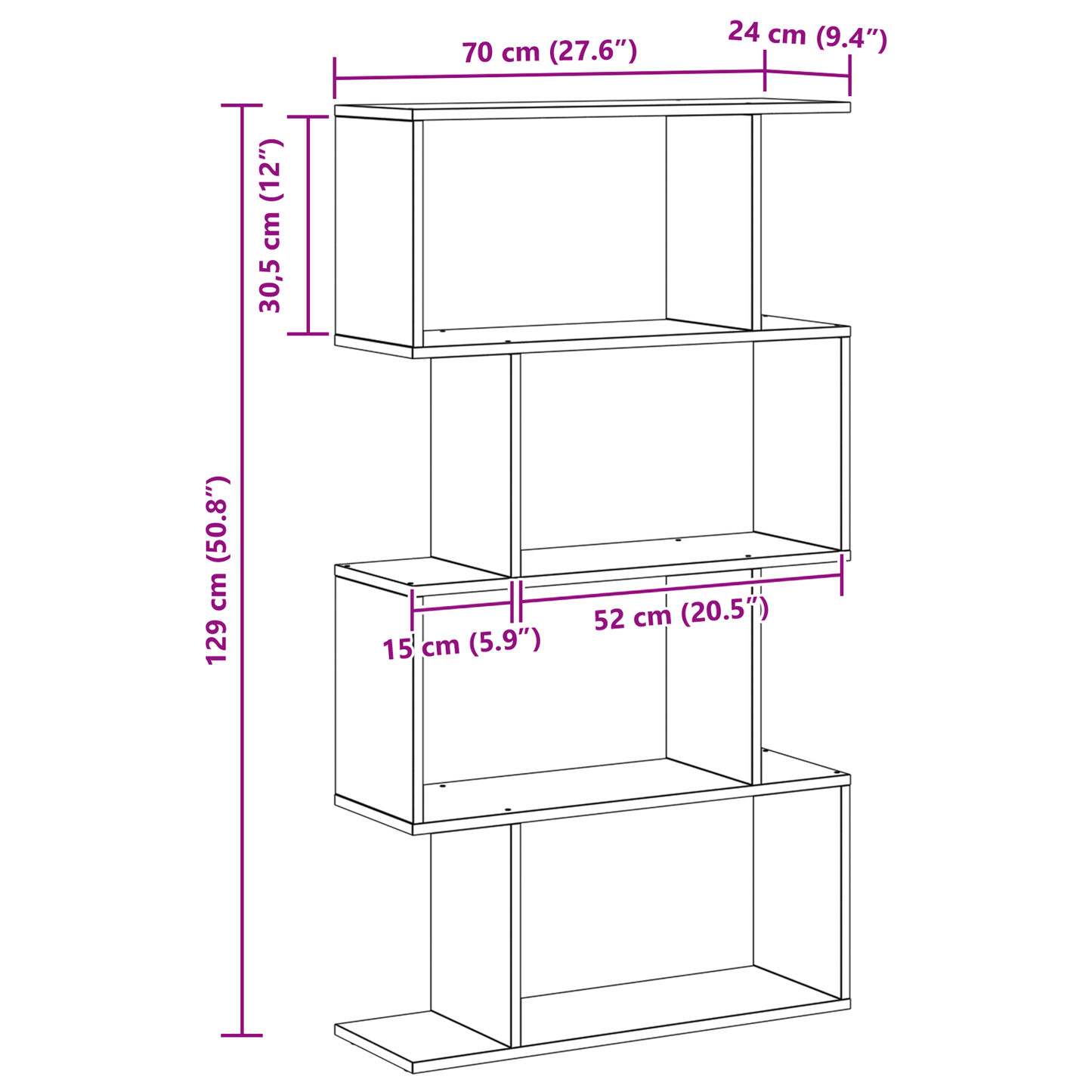 vidaXL Bücherregal Schwarz Eichen-Optik 70 x 24 x 129 cm Holzwerkstoff