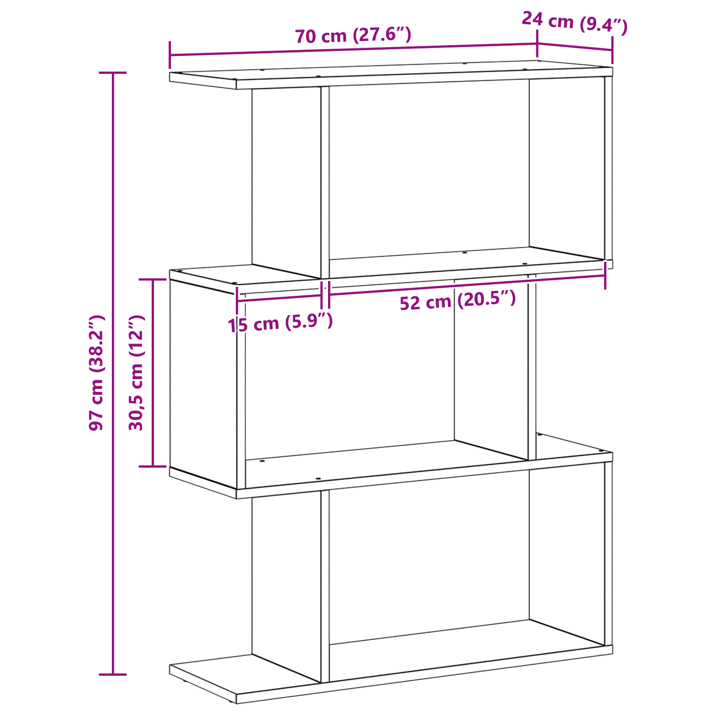 vidaXL Bücherregal Schwarz Eichen-Optik 70 x 24 x 97 cm Holzwerkstoff
