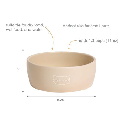 Pearhead Ceramic Bowl, Holds 2 Cups, Cute Whisker-Friendly Dish with Cat Face Design, Non-Slip, Microwave and Dishwasher Safe, Small/Medium