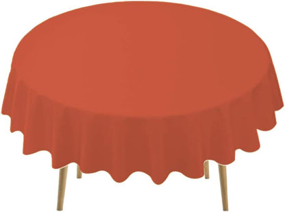 Orange Plastic Tablecloths 2 Pack Disposable Table Covers 84 Inch Circle Bridal Shower Party Tablecovers PEVA Fall Colors Table Cloths for BBQ Picnic Birthday Wedding Parties 6 ft Round Table Use