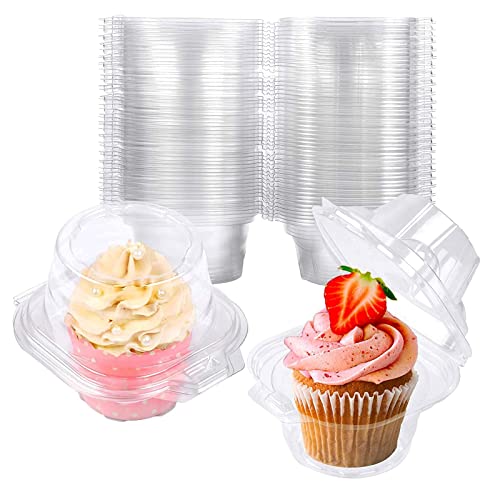 NPLUX 50er-Packung Einzel-Cupcake-Behälter, Cupcake-Boxen aus Kunststoff, Cupcake-Halter, stapelbare Cupcake-Träger mit tiefer Kuppel