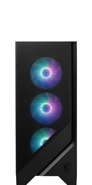 MSI MAG Forge 321R Airflow – Premium-Midi-Tower-Gaming-PC-Gehäuse – Seitenwand aus gehärtetem Glas – 120-mm-ARGB-Lüfter – Unterstützung für Flüssigkeitskühlung mit Radiatoren bis zu 360 mm – Belüftete Frontblende