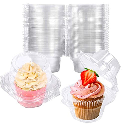 NPLUX 50er-Packung Einzel-Cupcake-Behälter, Cupcake-Boxen aus Kunststoff, Cupcake-Halter, stapelbare Cupcake-Träger mit tiefer Kuppel