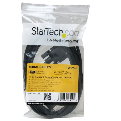 StarTech.com 3 m schwarzes DB9 RS232-Seriellkabel (Durchgangsstecker) – DB9 RS232-Seriellverlängerungskabel – Stecker auf Buchse (MXT1003MBK), 3 m