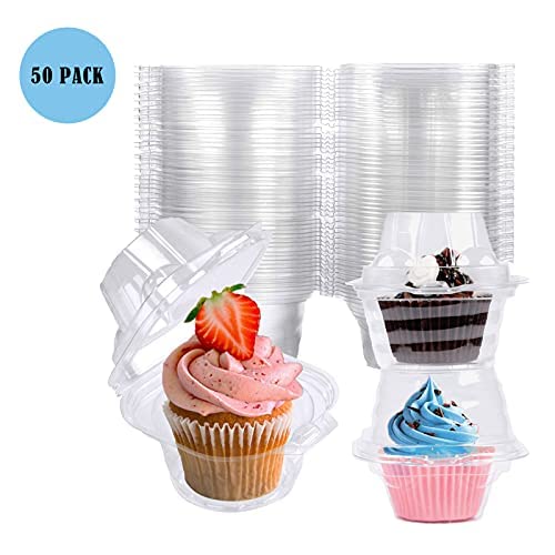NPLUX 50er-Packung Einzel-Cupcake-Behälter, Cupcake-Boxen aus Kunststoff, Cupcake-Halter, stapelbare Cupcake-Träger mit tiefer Kuppel