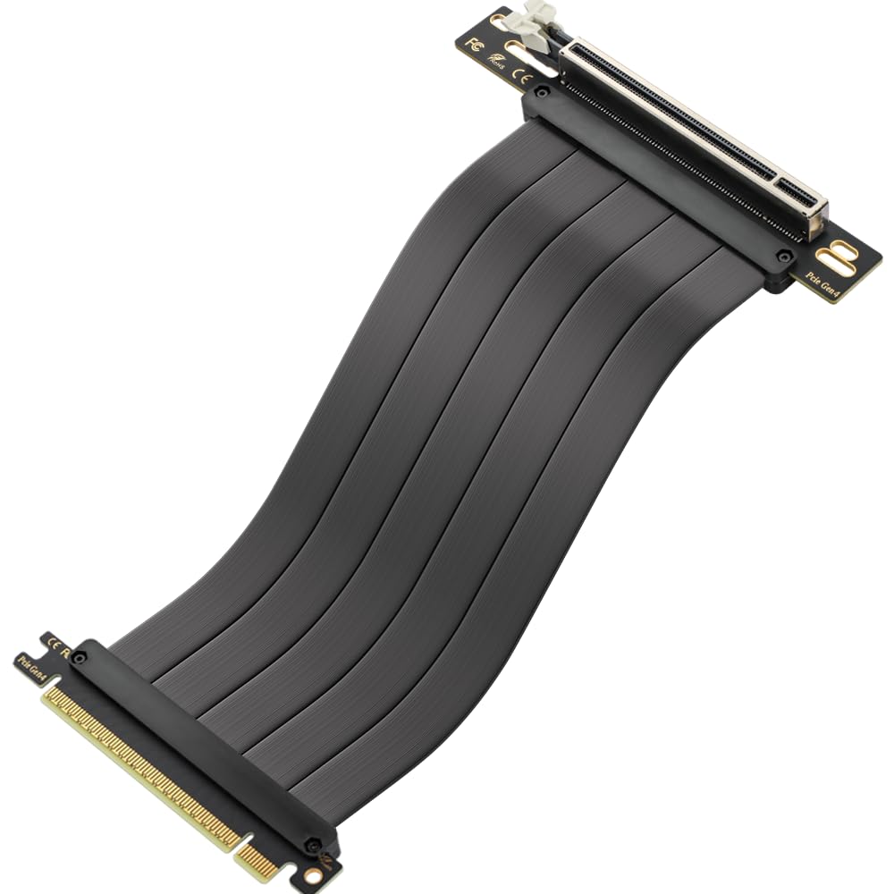 OwlTree PCIe 4.0 Riser-Kabel, PCIe 4.0 x16 High-Speed-Flexible-Verlängerung 90-Grad-Adapter, kompatibel mit 4090, 4080, 4070, 3090 und PCIe 3.0-Systemen, 200 mm / 7,8 Zoll