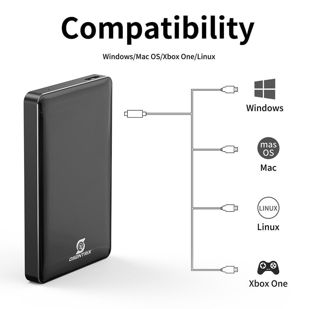 OSENTRiX O1-BK 1 TB USB 3.0 Tragbare externe Festplatte im Taschenformat (für Windows, MacOS, Xbox, PS)