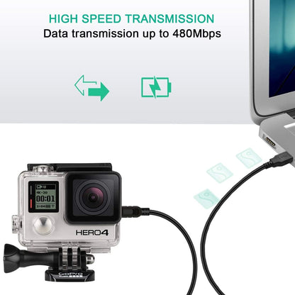 Mini-USB-Kabel für GoPro Hero 4, 3, 2, 30-90 cm (1-3 Fuß) zum Datensynchronisieren und Laden der Kamera, USB-A-auf-Mini-B-Schnellladekabel für GoPro Hero 3+ (Silber, Schwarz, Weiß)