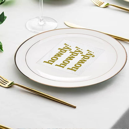 SharkBliss Howdy Cocktailservietten, 100er-Packung Howdy Papier-Cocktailservietten für Western-Cowgirl-Disco-Partys, Last Rodeo Nashville Junggesellinnenabschied, Brautparty-Tischdekoration | 2-lagig, 12,7 x 12,7 cm (Gold)