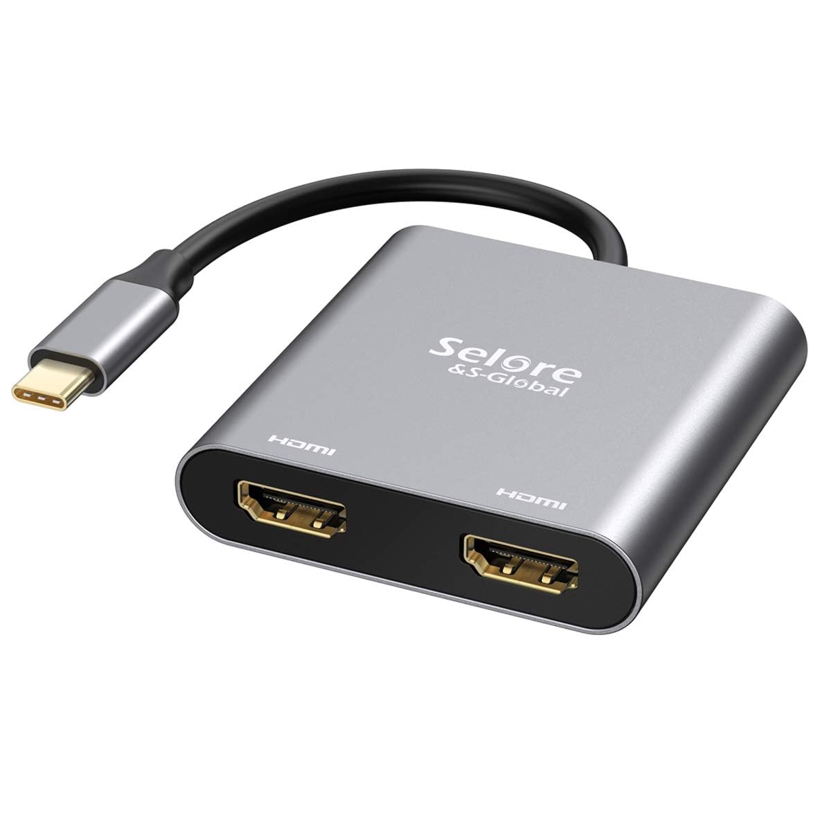 Selore&amp;S-Global USB-C-zu-Dual-HDMI-Adapter 4K @60Hz, Typ-C-zu-HDMI-Konverter für MacBook Pro Air 2020/2019/2018, Lenovo Yoga 920/Thinkpad T480, Dell XPS 13/15/17 usw.