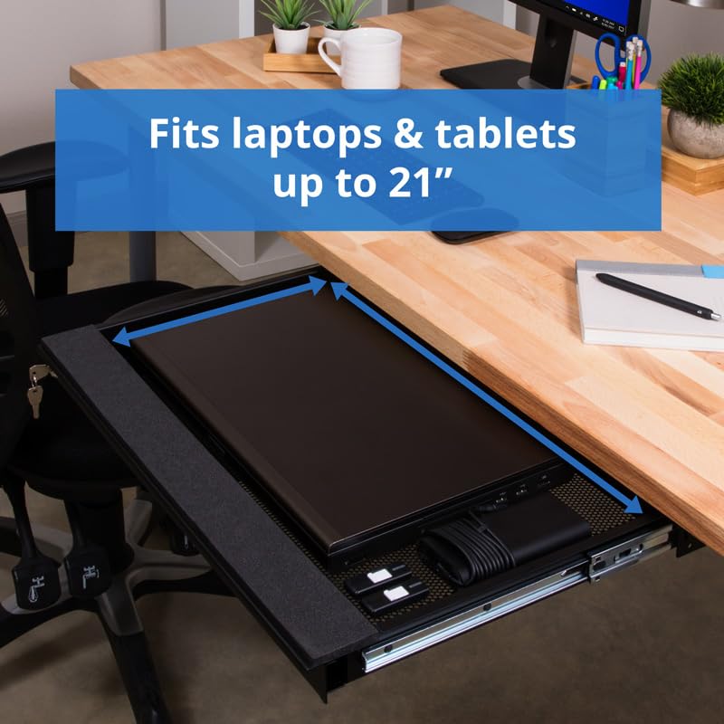 Penn Elcom Laptop-Schublade für unter den Schreibtisch, abschließbar, für 20-Zoll-Laptops – Hochwertige Sicherheitsschubladen – Modell EX-6171B