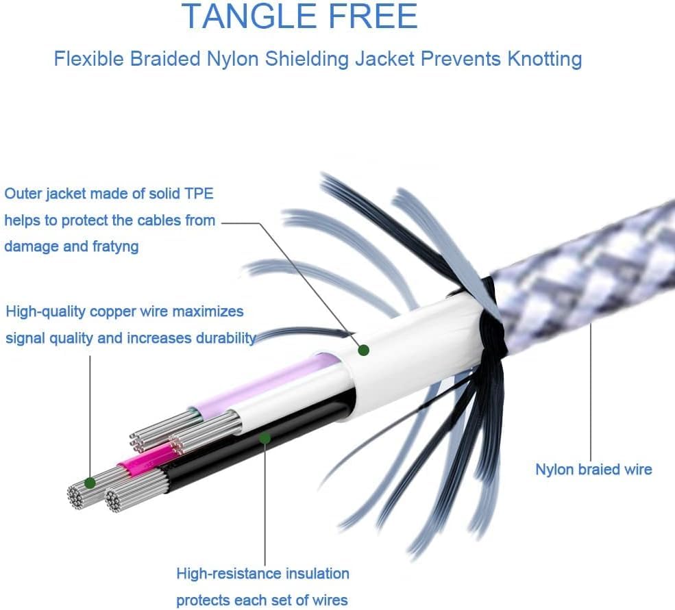 TAKAGI Lightning-Ladekabel für iPhone, [MFi-zertifiziert] 3er-Pack, 1,8 m langes, nylonummanteltes USB-Ladekabel, Highspeed-Übertragungskabel, kompatibel mit iPhone 14/13/12/11 Pro Max/XS Max/XR/XS/X/8/iPad