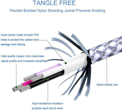 TAKAGI Lightning-Ladekabel für iPhone, [MFi-zertifiziert] 3er-Pack, 1,8 m langes, nylonummanteltes USB-Ladekabel, Highspeed-Übertragungskabel, kompatibel mit iPhone 14/13/12/11 Pro Max/XS Max/XR/XS/X/8/iPad