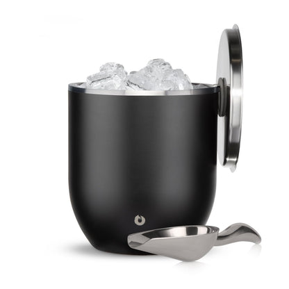 SNOWFOX Plus, Premium-Eiskübel aus vakuumisoliertem Edelstahl mit Deckel/Schaufel, Barzubehör, elegante Eiskübel für Partys, stilvolles Zubehör für die Gartenparty, 3 l, Mattschwarz