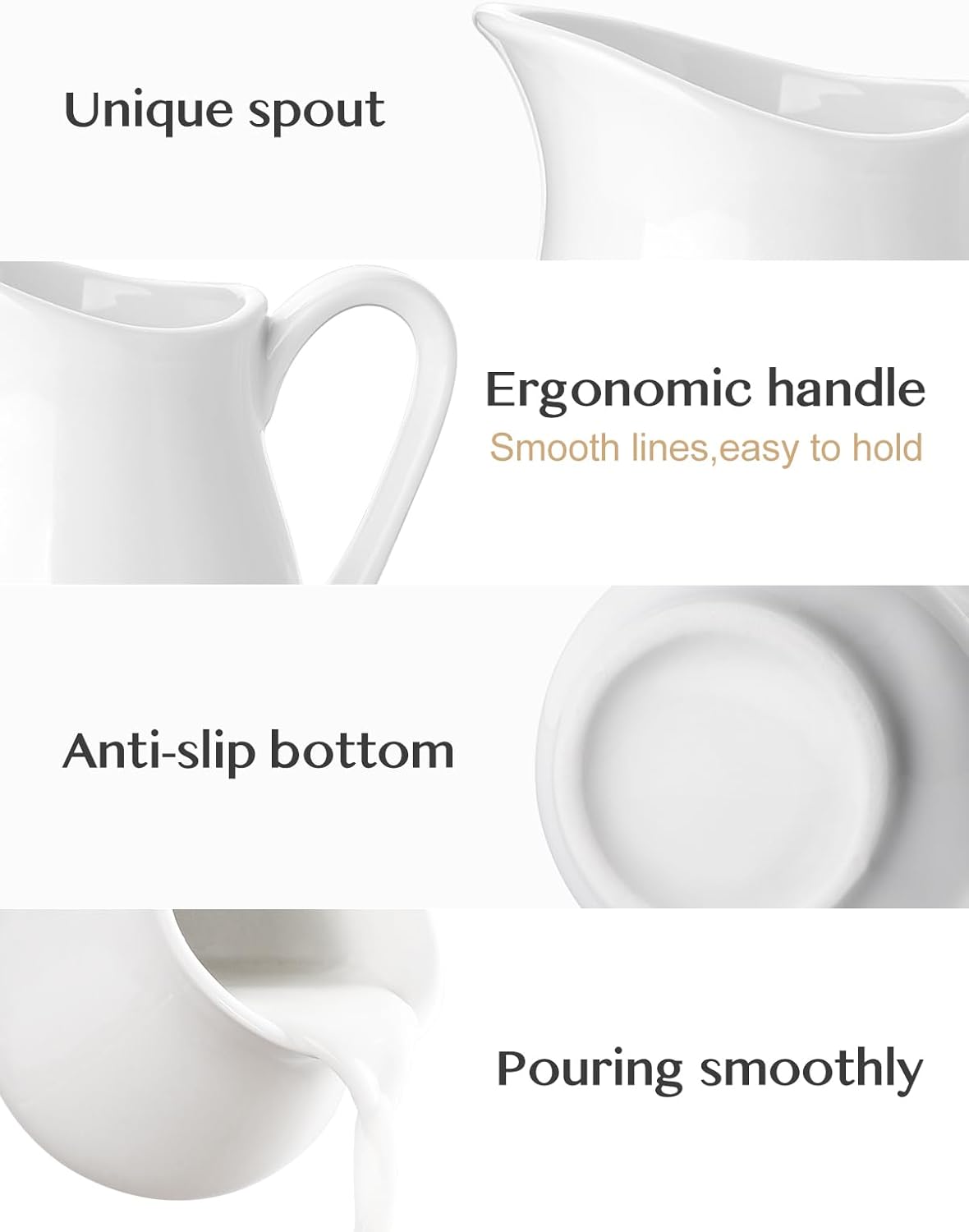 Nucookery Keramik-Milchkännchen-Set (2 Stück, je 120 ml), weiß, kleine Milchkännchen mit Griff für Soßen, Salate, Kaffee und Milch, mikrowellen- und gefriergeeignet, 2er-Set 