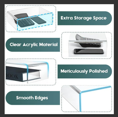 X-cosrack Clear Acrylic Monitor Stand Riser, 3 Shelves Adjustable Dual Monitor Stand with Anti-Slip Mat, Premium Desk Organizer for Home Office, Laptops, PCs, Printers, TVs