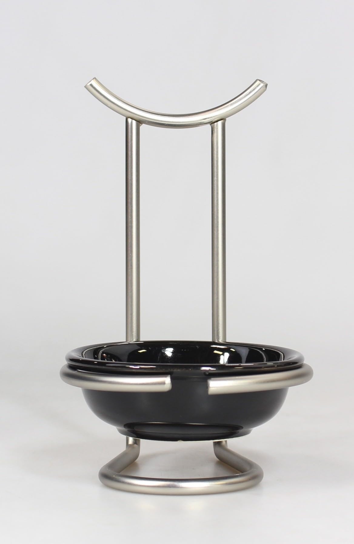 Spectrum Euro Standing Spoon Rest with Ceramic Dish Upright Cooking Utensil Holder for Kitchen Counter Oven Stove, Modern Steel Stand with Drip Catcher Stove Top Ladle Holder Stain Nickel