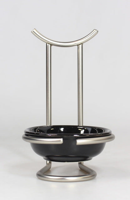 Spectrum Euro Standing Spoon Rest with Ceramic Dish Upright Cooking Utensil Holder for Kitchen Counter Oven Stove, Modern Steel Stand with Drip Catcher Stove Top Ladle Holder Stain Nickel