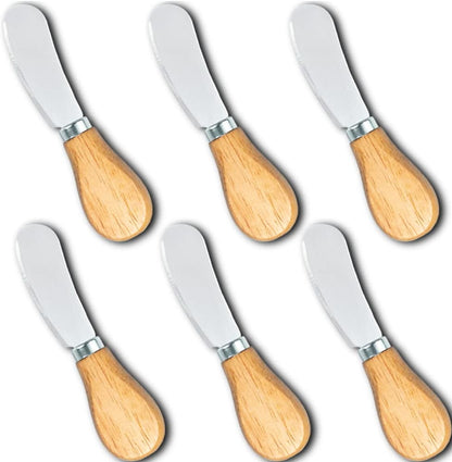 Kleines Frischkäse-Streichmesser-Set, 12,7 cm, aus Holz, Edelstahl, Buttermesser zum Streichen von Cocktails, Saucen, Dips, Vorspeisen, Marmelade, Gebäck, Sandwiches, Toast, Bagels, Wurst- und Käseplatten, Servierzubehör für Partys 