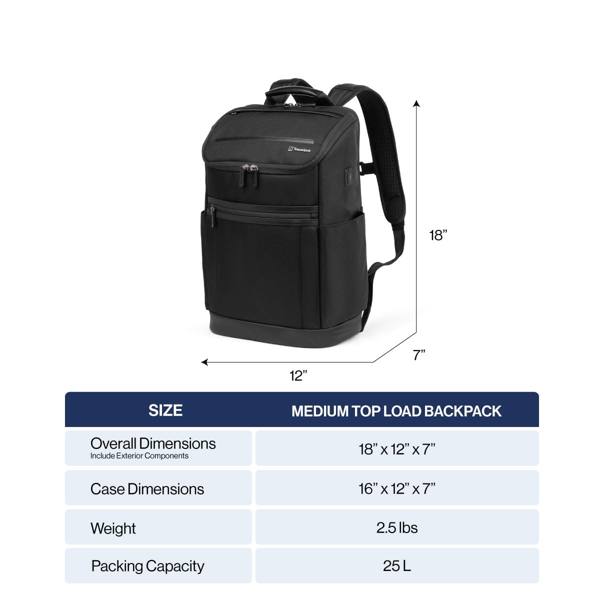 Travelpro Crew Executive Choice 3 Medium Top Load Rucksack, geeignet für Laptops und Tablets bis 15,6 Zoll, USB-A- und USB-C-Anschlüsse, Damen- und Herrenmodell, Jet Black 