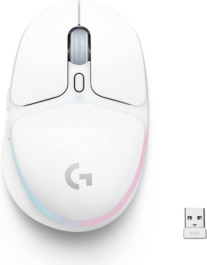 Logitech G705 Kabellose Gaming-Maus, anpassbare LIGHTSYNC RGB-Beleuchtung, Lightspeed Wireless, Bluetooth-Verbindung, leicht, PC/Mac/Laptop – Weißnebel 