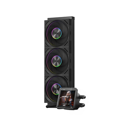 PCCOOLER CPU-Kühler AIO, 3,4-Zoll-IPS-Display, 360-mm-ARGB-Wasserkühlung, Hochleistungs-Modullüfter F7 X120, kompatibel mit AM4/AM5, LGA115X/1200/1700/1851 (CPS DT360 Schwarz)