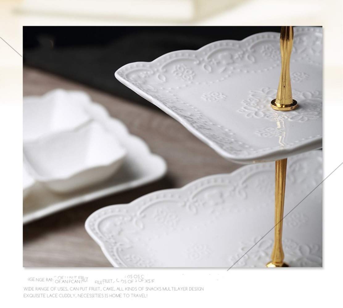 Sumerflos 3-stöckiger Cupcake-Ständer aus Porzellan, Etageren-Servierständer für Torten, quadratischer, weiß geprägter Dessertständer, Servierplatte für Gebäck und andere Speisen bei Hochzeiten und Partys