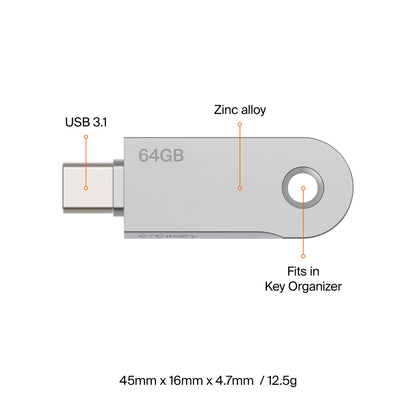 Orbitkey USB-C | USB-Stick mit Schnellübertragungschip | Schlankes Profil, kompatibel mit Orbitkey Schlüsselorganizer und Schlüsselring