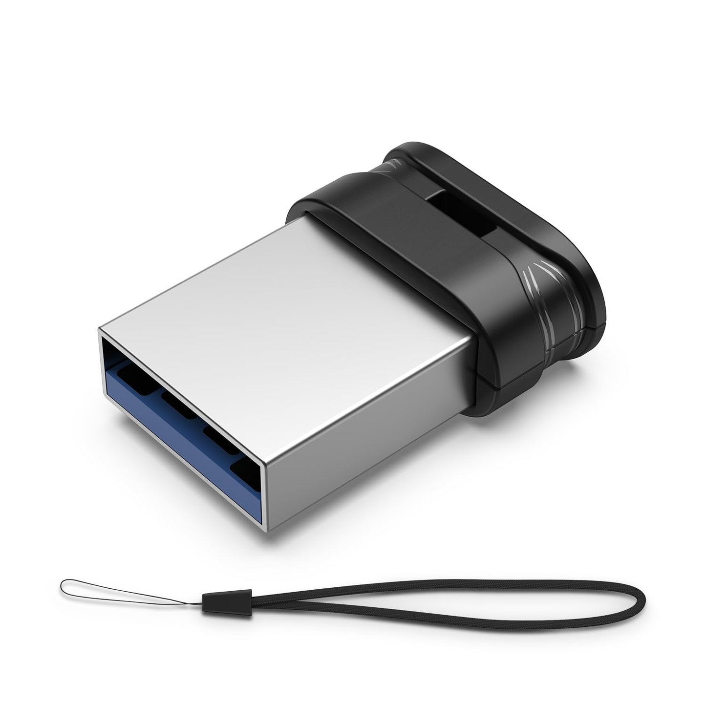 RAOYI USB-Stick 128 GB USB 3.0 mit Trageschlaufe, 128 GB Mini-Fit-Speicherstick, ultradünner USB-Stick mit Zip-Funktion für PC/Desktop – Schwarz