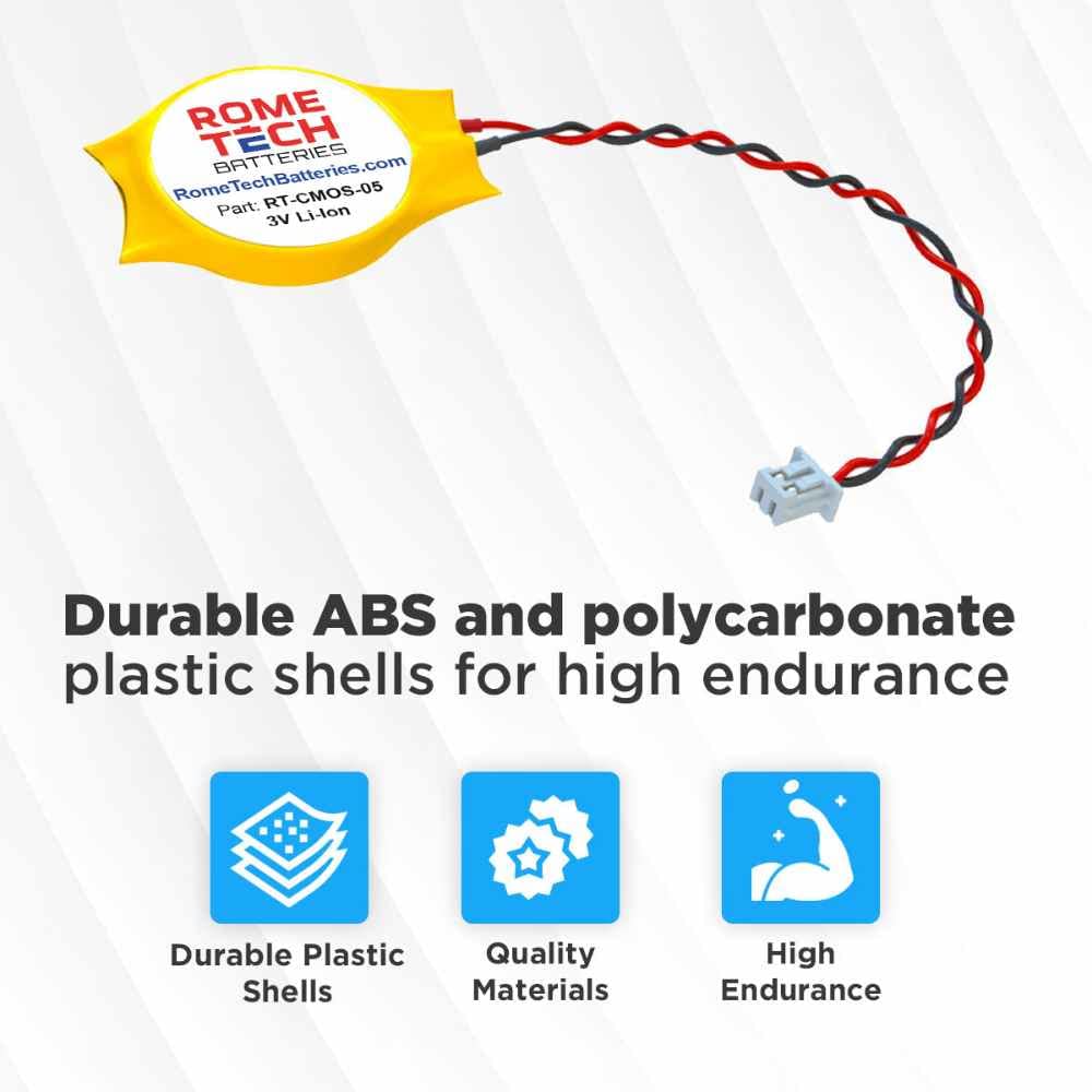 Rome Tech CMOS-Batterie für Dell Alienware M11x, M11x R2, M11x R3, M14x, M14x R2 – Backup-BIOS-RTC 3V CR2032 mit 2-poligem 2-adrigem Kabel