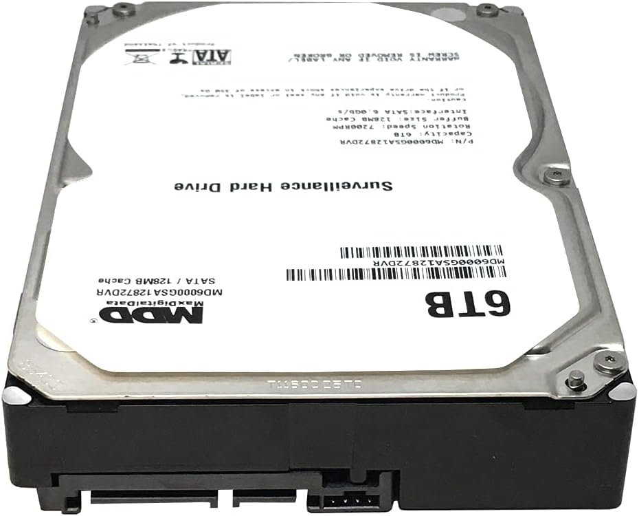 MaxDigitalData 6 TB 7200 U/min 128 MB Cache SATA 6,0 Gbit/s 3,5" interne Festplatte für Überwachungssysteme (MD6000GSA12872DVR) – 3 Jahre Garantie 