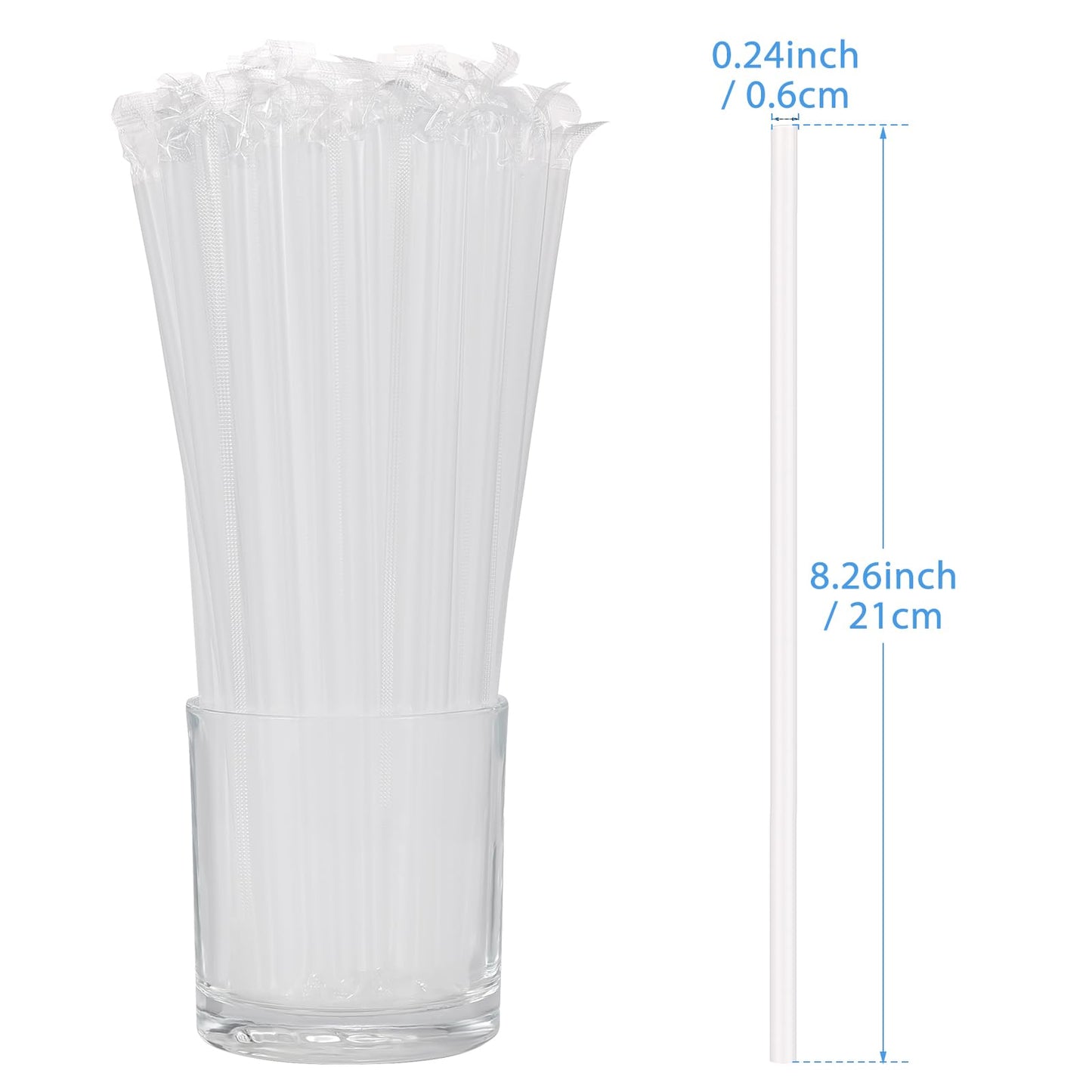 [Individually Wrapped] 100Pcs Disposable Plastic Straws - 8.26"*0.23" Clear Drinking Straws for Hot/Cold Drinks,Juice,Coffee,Cocktail