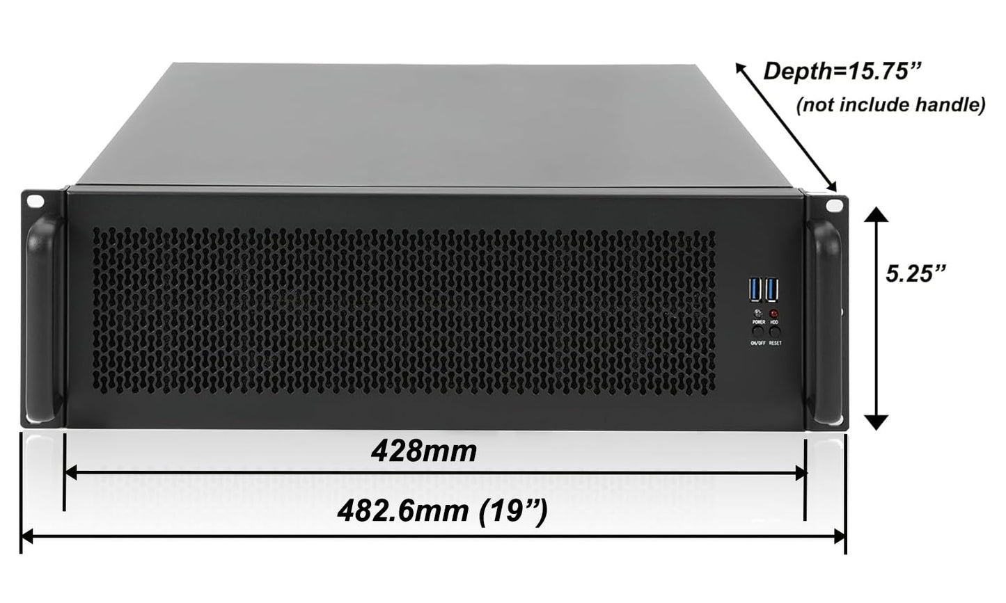 RackChoice 3U Rackmount-Servergehäuse mit Unterstützung für Flüssigkeitskühlung bis zu 360 mm Radiatorhöhe, kompatibel mit SFX-Netzteilen/ATX/MicroATX/Mini-ITX-Mainboards