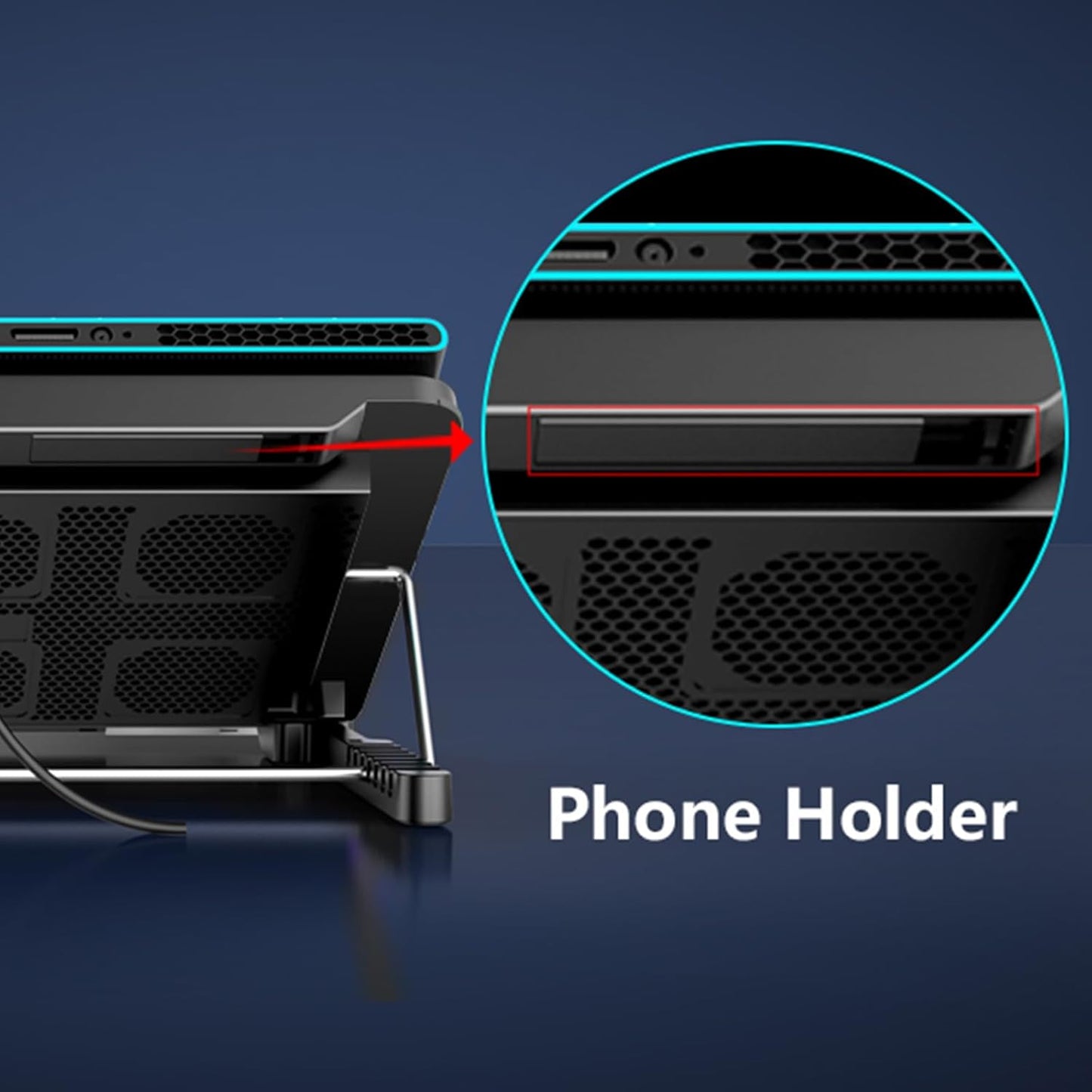 LIANGSTAR Laptop-Kühlpad, Laptop-Kühler mit 6 leisen Lüftern für 12-17 Zoll Notebooks, Gaming-Lüfter, stabiler Ständer, 7-fach höhen- und windgeschwindigkeitsverstellbar, 2 USB-Anschlüsse und Handyhalterung (Schwarz) 