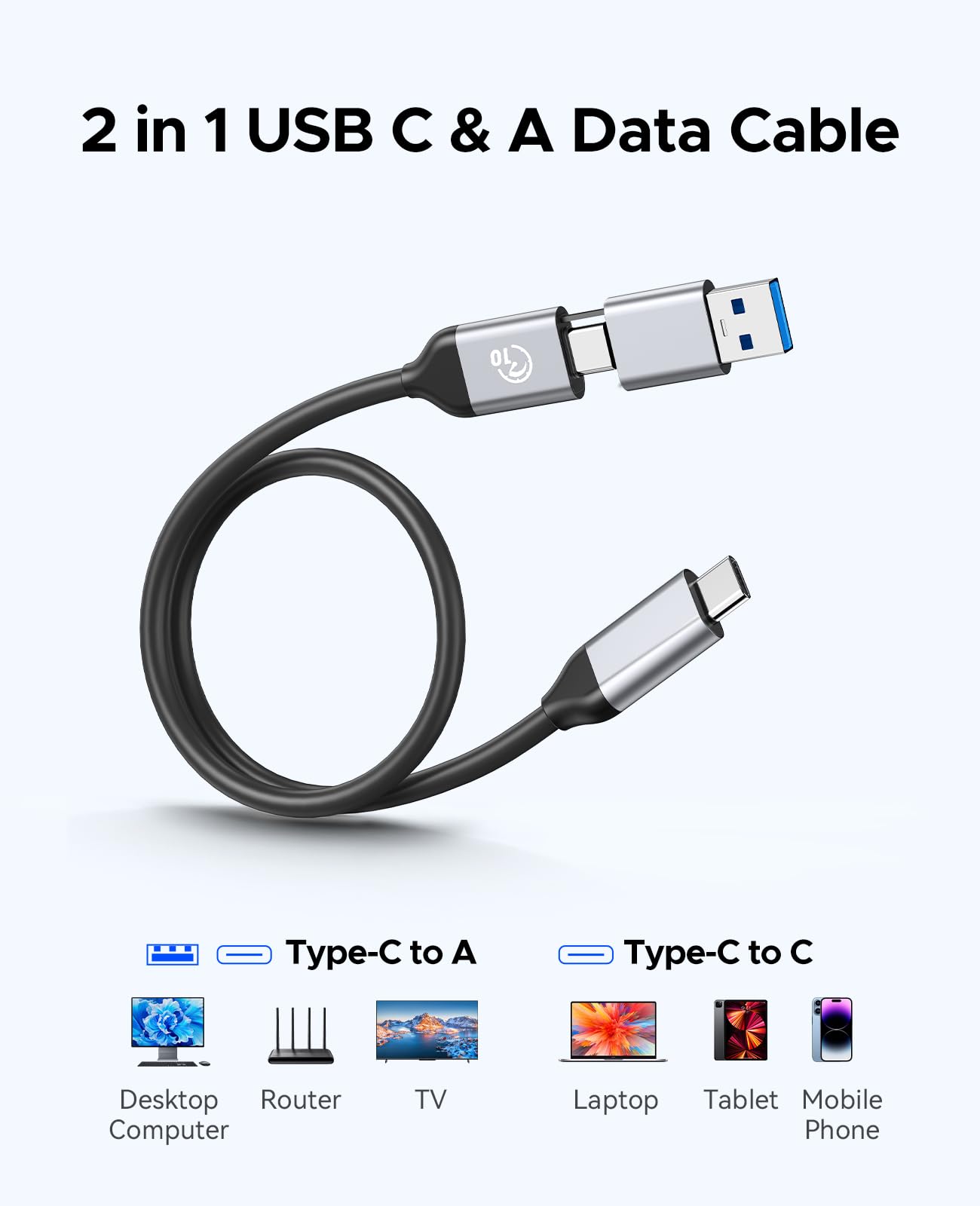 ORICO 1 TB Portable SSD, bis zu 1050 MB/s, kompakt mit 2-in-1 USB-C- und USB-A-Kabel, externe SSD, zuverlässiger Speicher für USB-C-Smartphones, Tablets und PCs – M10PRO