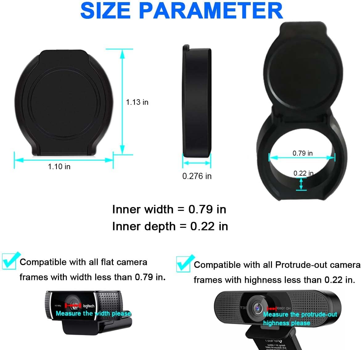 2 Pack Universal Webcam Cover, Desktop Computer External Webcam Lens Covers Shutter Cap Hood, Streaming Web Camera Privacy Cover Clip Compatible with Logitech HD Pro Webcams C270/C615/C920/C930e/C922X