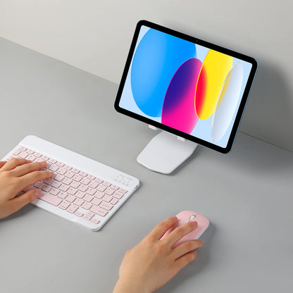 Wiederaufladbare Bluetooth-Tastatur und -Maus-Kombination für iPad, ultradünne, tragbare kabellose Maus-Tastatur für iPad Pro, Air, Mini, iPhone, Samsung Tablet, Handy, Android, iPadOS/iOS 13 und höher (Pink)