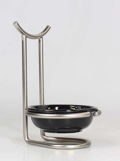 Spectrum Euro Standing Spoon Rest with Ceramic Dish Upright Cooking Utensil Holder for Kitchen Counter Oven Stove, Modern Steel Stand with Drip Catcher Stove Top Ladle Holder Stain Nickel