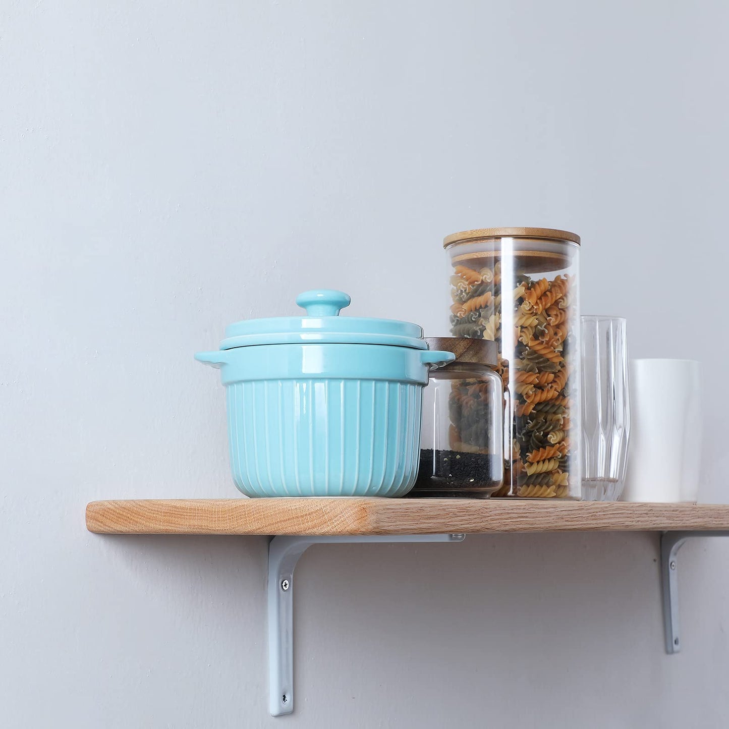 ONTUBE Keramik-Aufbewahrungsbehälter für Speckfett mit Sieb, Frittieröl-Aufbewahrungsdose, Türkis 