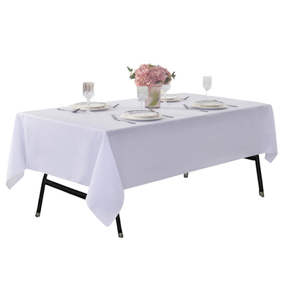 ZarzaaSik 2er-Pack weiße Tischdecken (152 x 259 cm), einfarbig, flecken- und knitterbeständig, rechteckig, aus hochwertigem, glattem Polyestergewebe, ideal für Hotels und Hochzeiten