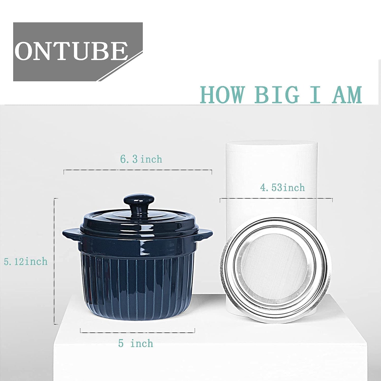 ONTUBE Keramik-Aufbewahrungsbehälter für Speckfett mit Sieb, Frittieröl-Aufbewahrungsdose, Türkis 